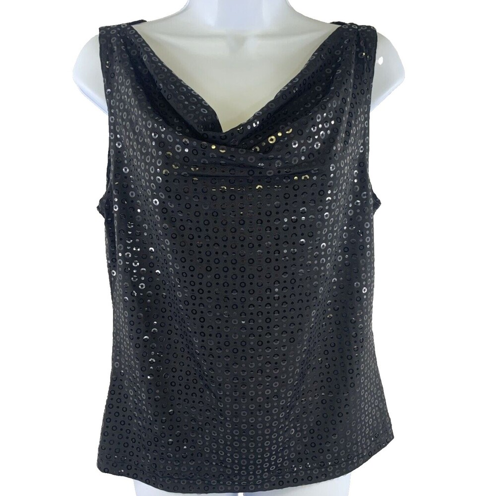VTG All Over Sequin Size L  Top by Wrapper Y2K 90s Shimmery Black Sleeveless Top